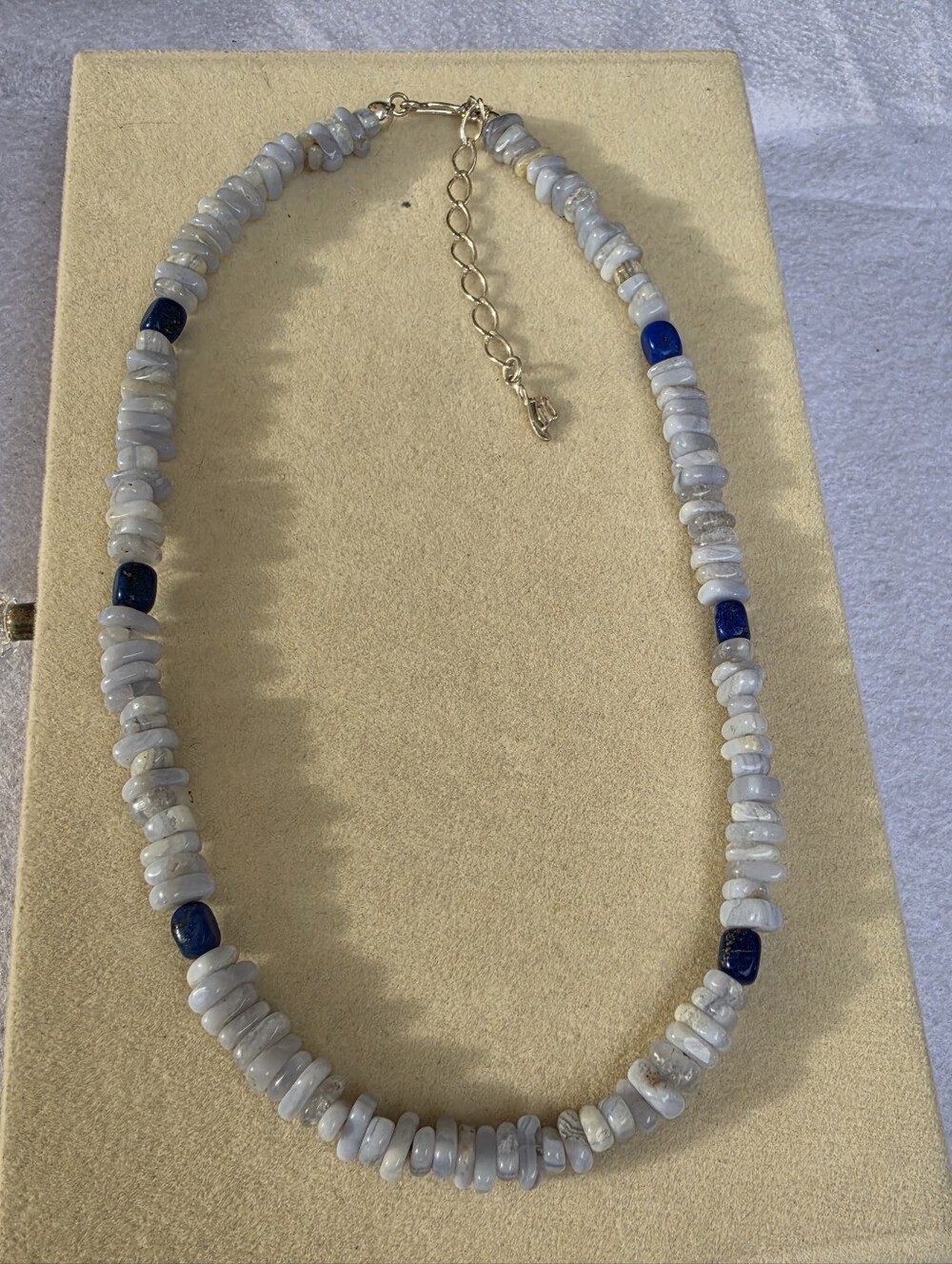 925 Sterling Silver Blue & White Beaded Necklace • 18–21" • 43.37g
